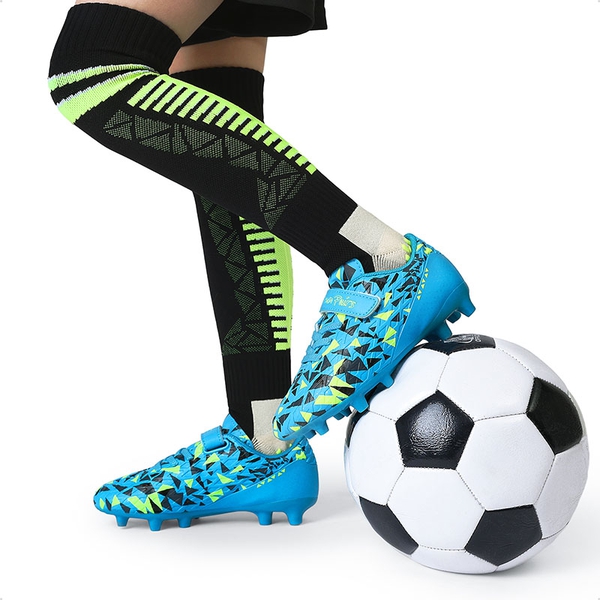 Kids Breathable Strap Soccer Cleats - ROYAL BLUE NEON GREEN - 3